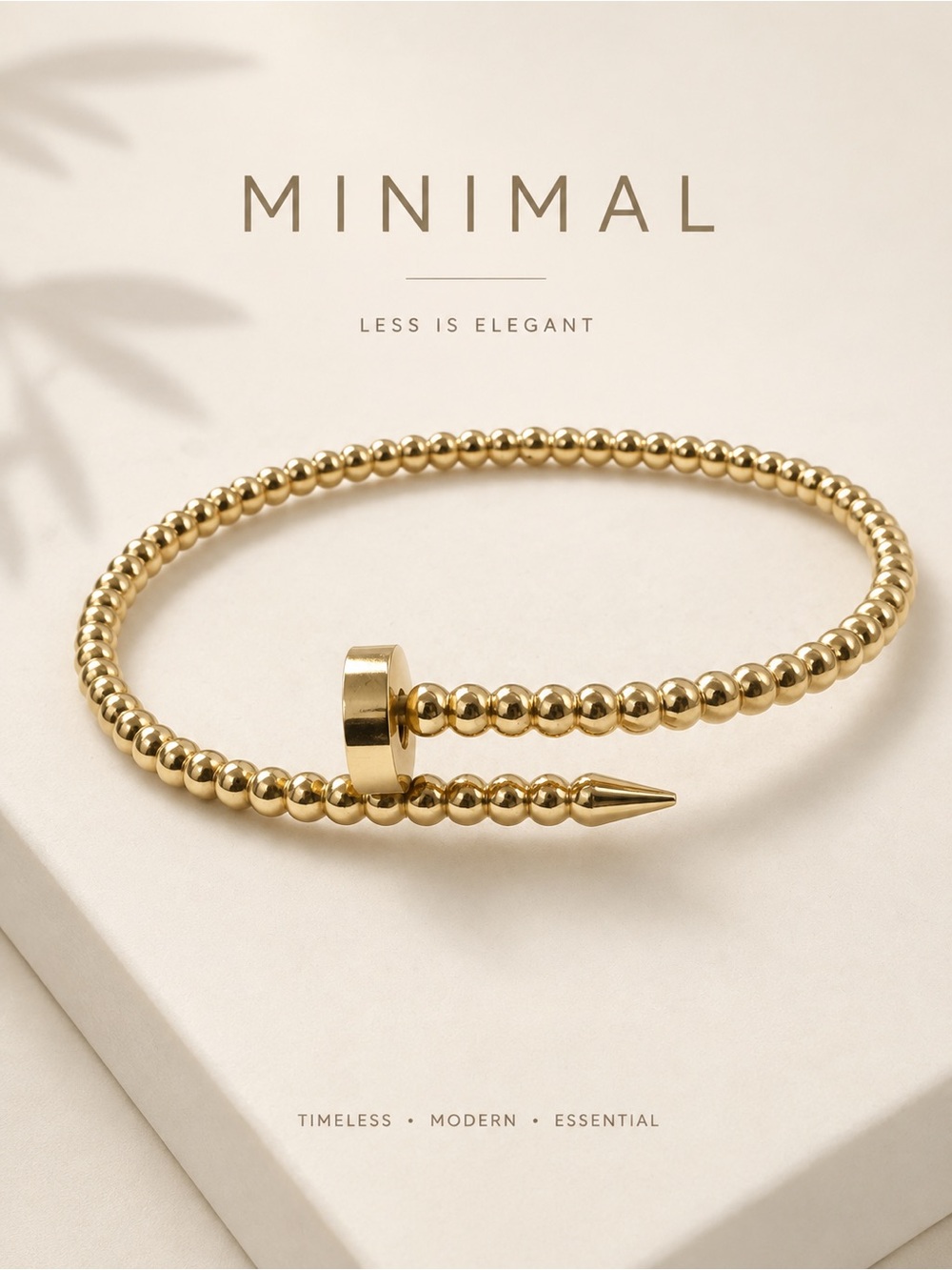 Gold Plated Beaded Nail-Style Bangle Bracelet size 7